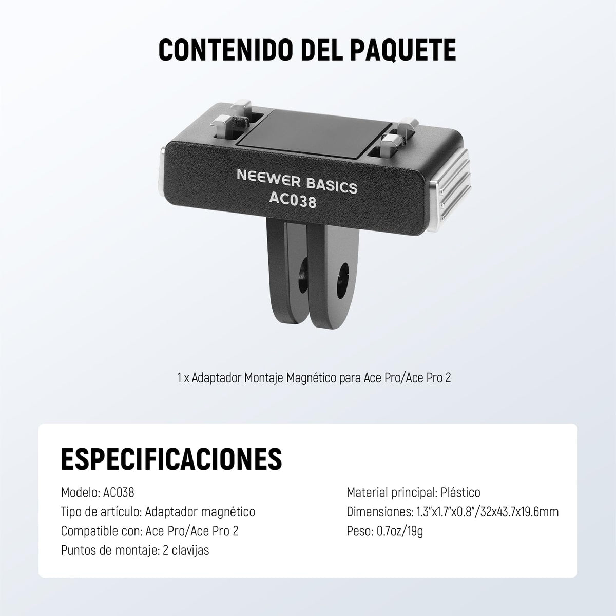 NEEWER Basics Adaptador Montaje Soporte Magnético Liberación Rápida Compatible con Insta360 Ace Pro/Ace Pro 2, 2 Prong Action Camera Accesorios para Fotografía Filmación Grabación Video, AC038