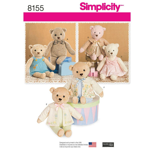 Simplicity 8155 Make Your Own Teddy Bear con Accesorios y patrón de Costura de Ropa, 6 Piezas