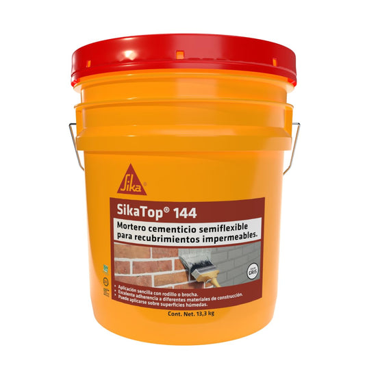 Sika - Mortero Cementicio Semiflexible con Base en Resinas Acrílicas para Recubrimientos Impermeables - SikaTop-144 - Excelente Durabilidad en todos los climas - Gris - Cubeta de 13.3 Kg