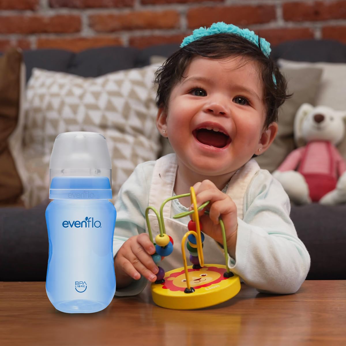 Evenflo Biberón Anticólicos Forest, Diseño de Dinosaurio, Cuello Ancho, 270ml/9oz, Azul y Turquesa, Flujo Medio, Sistema de Ventilación, 3 Piezas, para Bebés de 3 Meses en Adelante