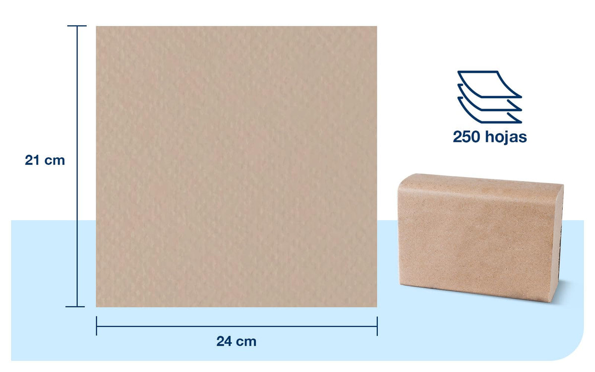 Tork Toallas de Papel Interdobladas Ecológicas 2 Capas – Toalla para Manos 100% Fibra Reciclada, 21x15.5 cm, Kraft – Caja 8 Fajillas x 250 Hojas (2,000 Hojas)
