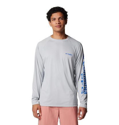 PFG Terminal Tackle Heather Camisa de Manga Larga para Hombre - 3X Alto - logo azul - gris (cool grey - vivid blue)