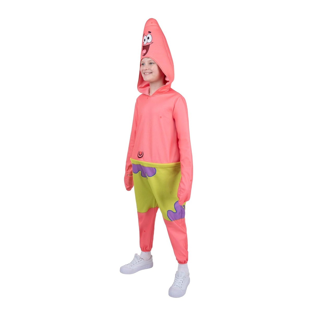 Jazwares Disfraz SpongeBob SquarePants Patrick | Talla M, overol manga larga, capucha felpa, diseño impreso
