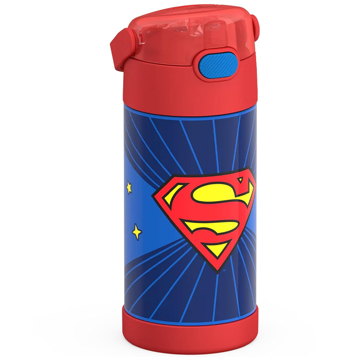 THERMOS FUNTAINER - Botella de agua con popote, 12 onzas, botella de agua aislada al aspiradora para niños, de acero inoxidable con tapa, Superman