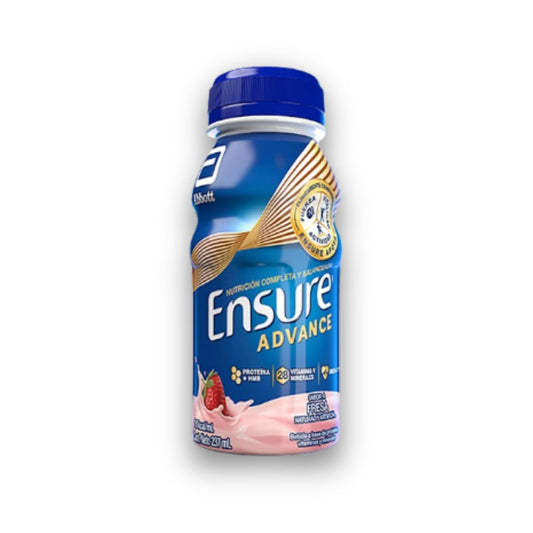 Ensure Advance Fresa – Formula Nutricional | Pack 16 piezas de 237ml | Bebida nutricional que favorece salud muscular y ósea brindando energía constante en formato práctico.