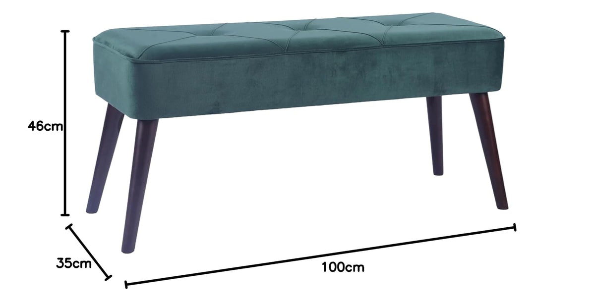 Sochic Taburete Tapizado en Terciopelo Verde con Patas de Madera de Caucho de Nogal y Marco de Madera