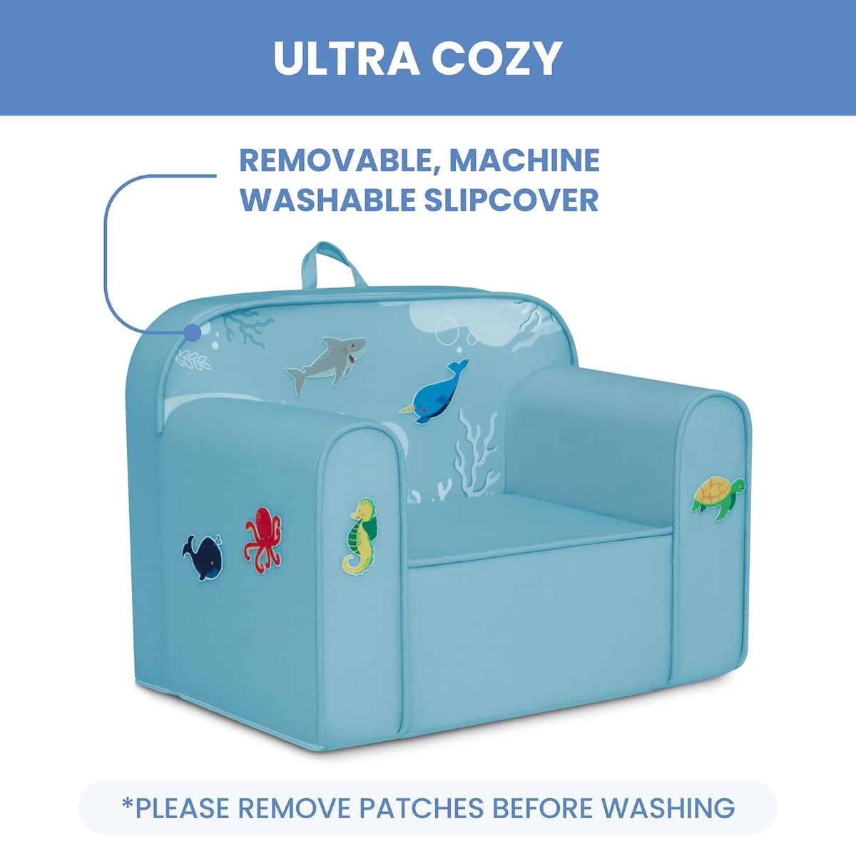 Delta Children Silla Infantil Cozee Mix & Match con Parches Intercambiables - Diseño: Mundo Submarino