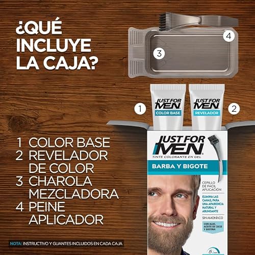 Just For Men Tinte Colorante En Gel Para Barba Y Bigote, Sin amoníaco, Color Castaño Claro B25, 28.4g