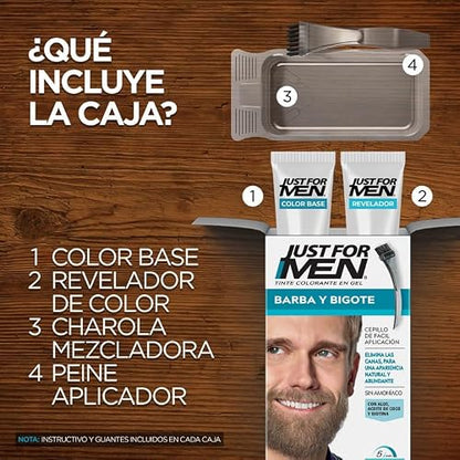 Just For Men Tinte Colorante En Gel Para Barba Y Bigote, Sin amoníaco, Color Castaño Claro B25, 28.4g