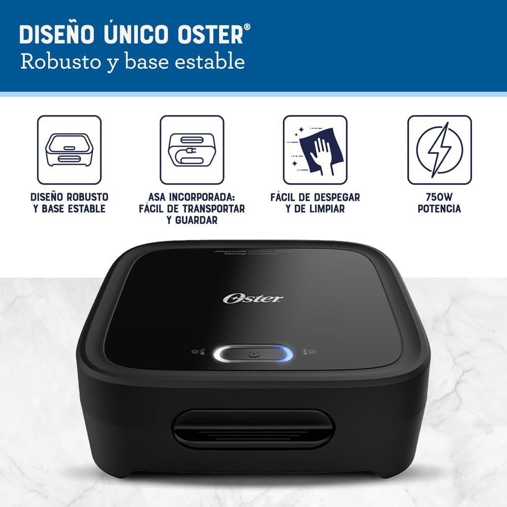 Oster® Sandwichera, Compacta con Platos Hondos, Incluye Botón de Apagado, Negro, CKSTSM400