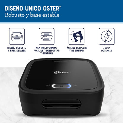 Oster® Sandwichera, Compacta con Platos Hondos, Incluye Botón de Apagado, Negro, CKSTSM400