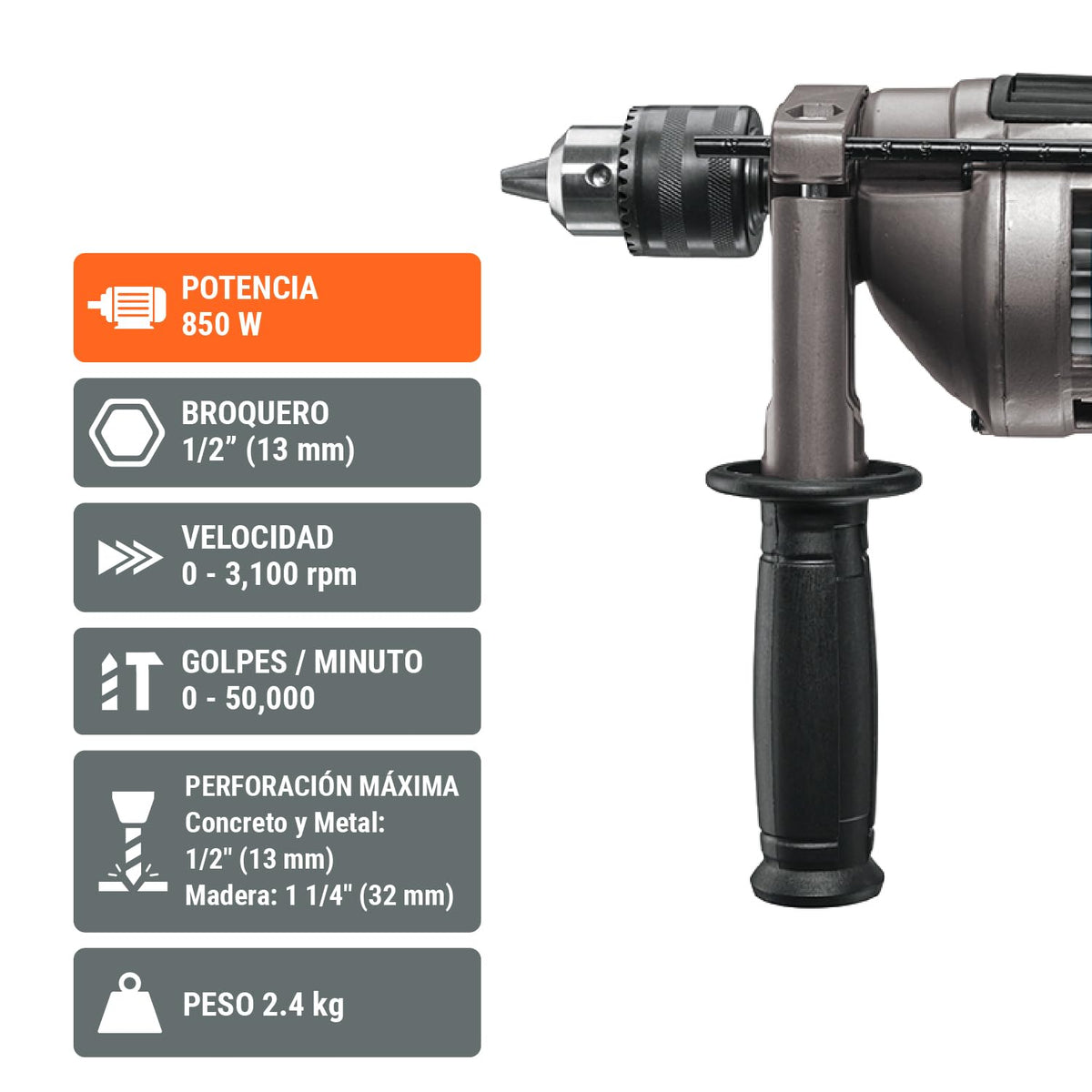 Truper ROTO-1/2A9, Rotomartillo 1/2" 850 W profesional