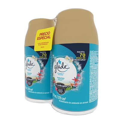 Glade Aromatizante para Hogar Automático Paraíso Azul, 2 Repuestos 270 ml