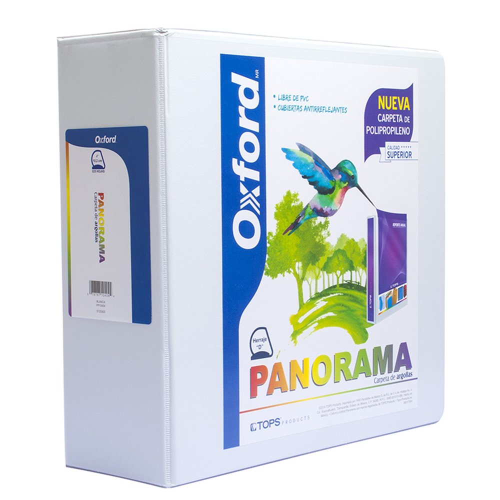 Oxford PP10404 Carpeta de Argollas Panorama Tamaño Carta con Polipropileno, Herraje "D" de 4", Color Blanca