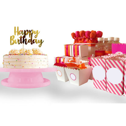 Aleissi | Base Giratoria de 360 Grados con Balines, Movimiento Suave para Decoracion de Pasteles, Tartas, Postres, Cupcake, Repostería, Resistente hasta 5kg (Rosa)