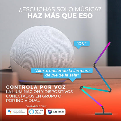 Tecnolite Connect - Lámpara de Pie/Pared Plegable Inteligente WiFi 22 W, Luz RGB + Blanca, Personalizable, Detección de sonido, Compatible con App móvil, Alexa, Google y Siri, Lámpara Interior