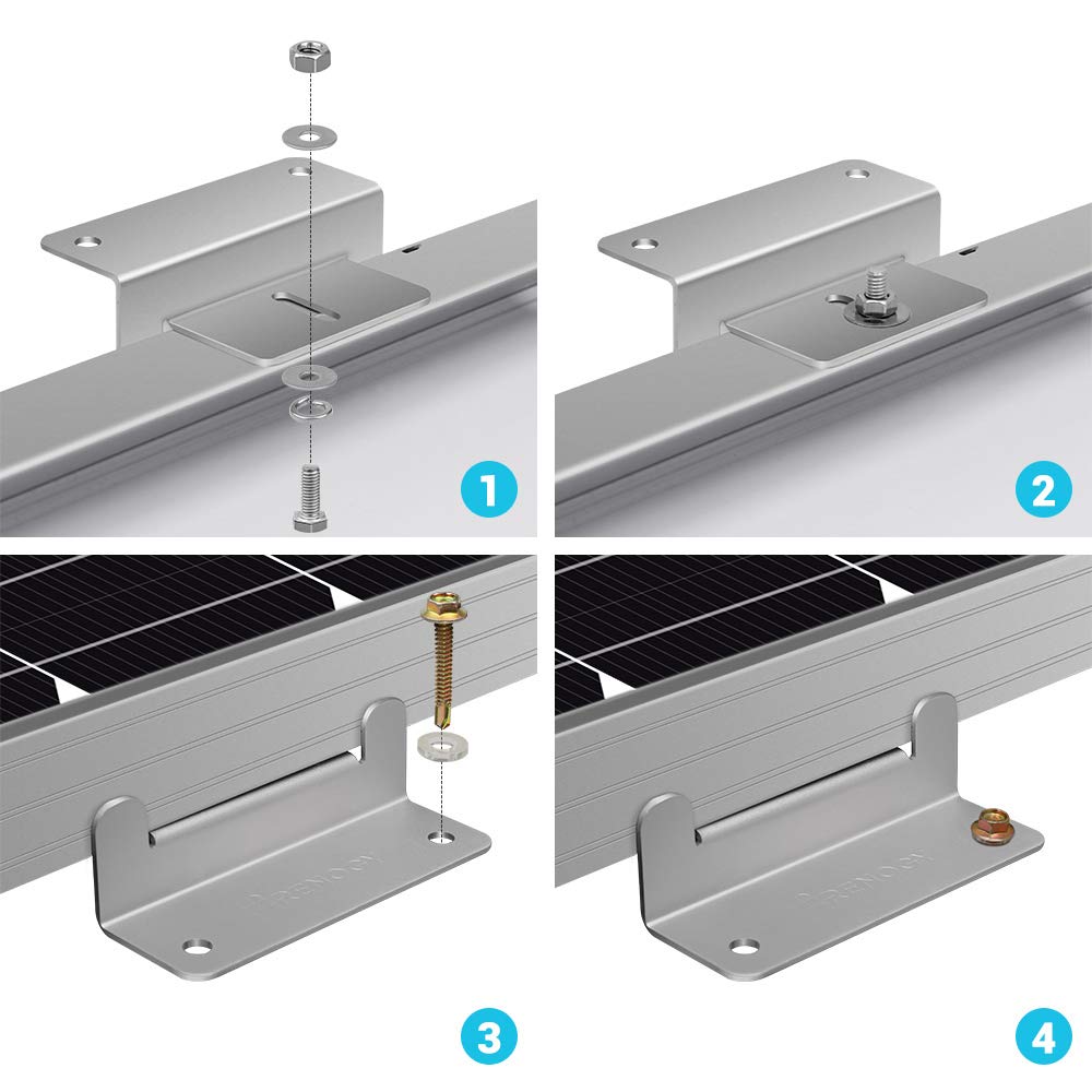 Renogy 4 juegos de soportes de montaje de panel solar Z ligeros de aluminio sin corrosión para caravanas, remolques, barcos, yates, pared y otras instalaciones de techo fuera de la viga, 4 unidades
