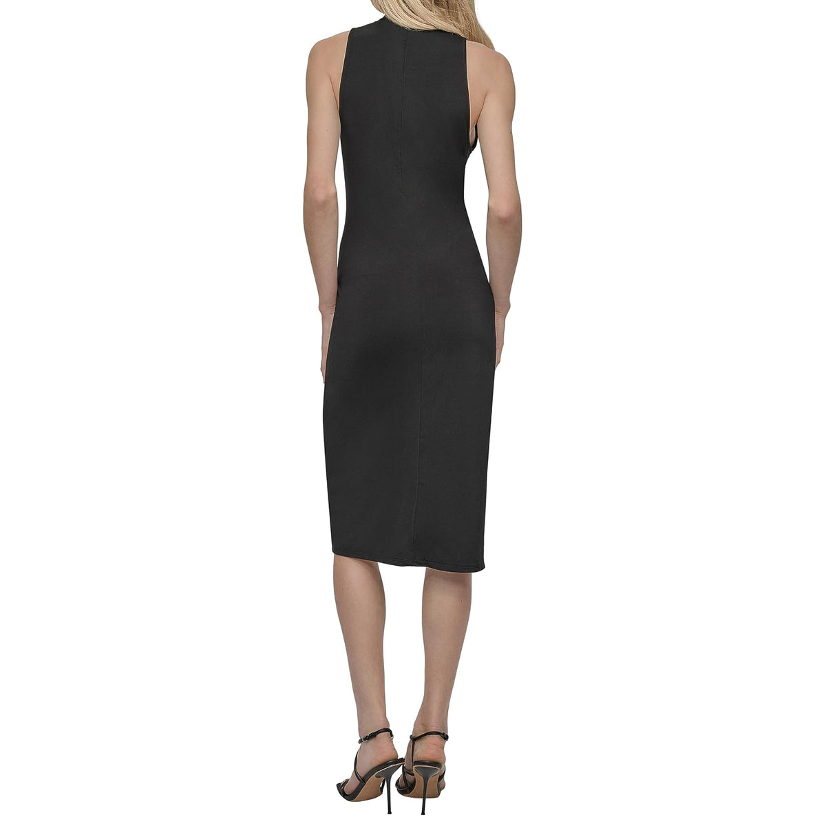 DKNY Sleeveless V-Neck Ruched Sheath Dress Vestido Mujer