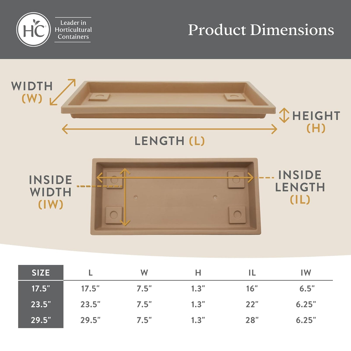 The HC Companies - Bandeja rectangular veneciana para plantas, platillo de plástico ligero, bandejas de goteo de plantas para drenaje, platillo resistente a los rayos UV para uso en interiores y