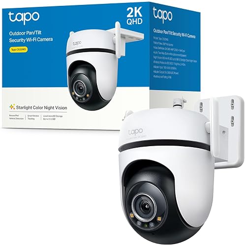 TP-Link Tapo C520WS Cámara de Seguridad WiFi Exterior - Resolución 2K - Cobertura 360° - Visión Nocturna a Color - Detección de Movimiento - Alarma de Luz y Sonido - 512GB - App Tapo - Protección IP66