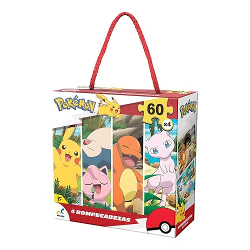 Novelty Corp - Rompecabezas Infantil 4 en 1 de Pokémon 60 Piezas Cada Uno