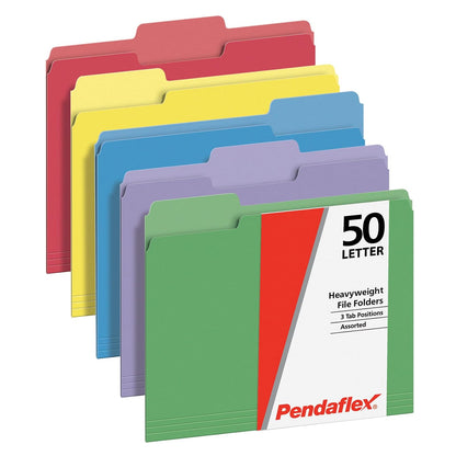 Pendaflex Carpetas de Archivos Pesados, Colores Surtidos, Tamaño Carta, Pestañas de Corte 1/3