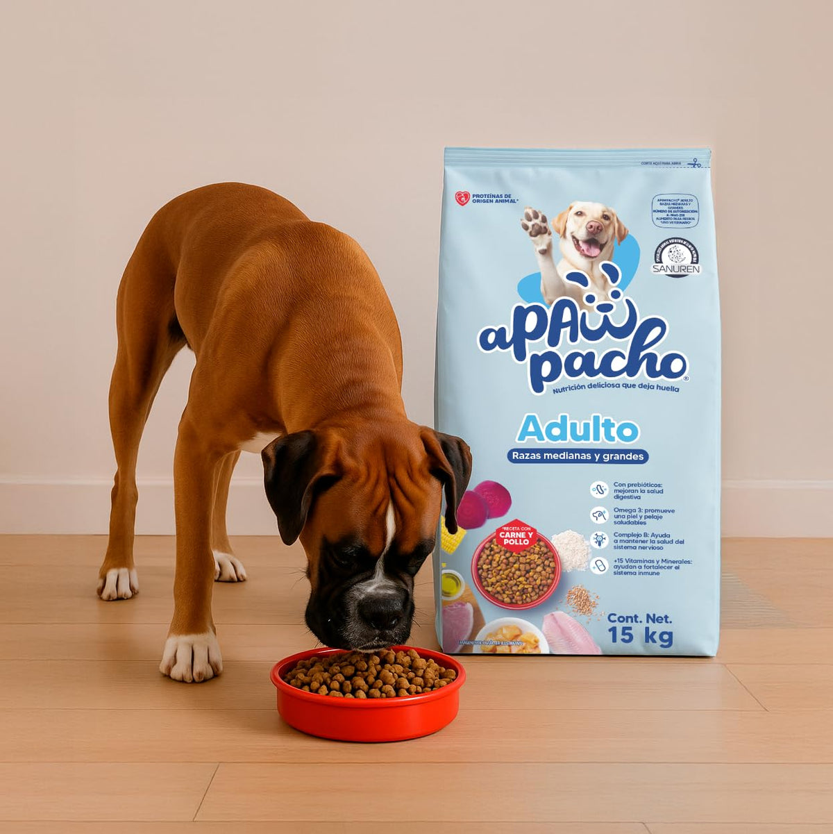 Apawpacho Alimento para Perros Adultos Razas Medianas y Grandes, 15 Kg.