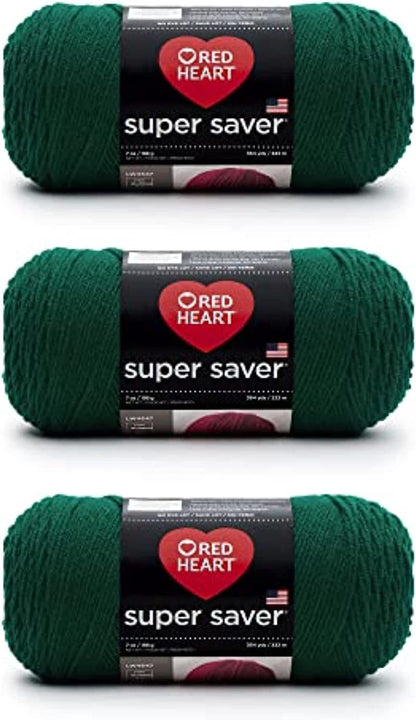 Red Heart Super Saver Estambre Acrílico, Varios Colores - Verde arrozal - Paquete de 3