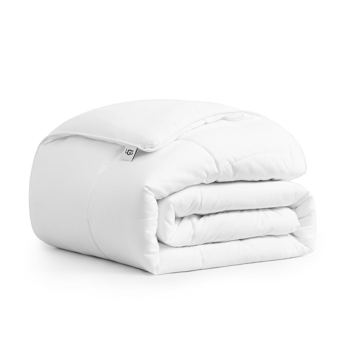 UGG 23742 Aimee - Edredón básico de tamaño matrimonial, hipoalergénico con relleno de loza, lavable a máquina, 90 x 92 pulgadas, edredón alternativo cosido en caja, matrimonial/Queen, blanco brillante