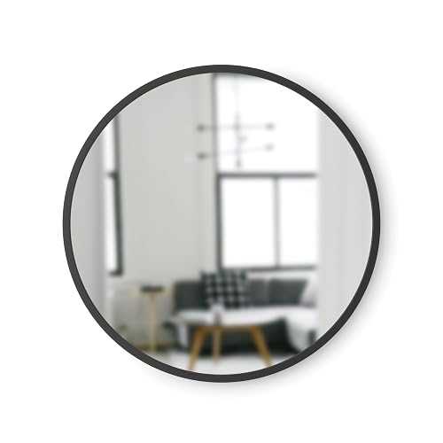 Umbra Hub Espejo de Pared Redondo con Marco de Hule para Baño, Recámara o Sala, 46cm, Negro