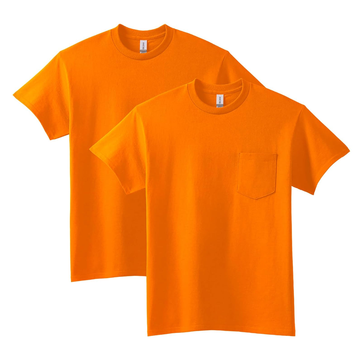 Gildan Camiseta de algodón Ultra para Adultos con Bolsillo, Paquete de 2 Camisa para Hombre - Anaranjado Safety - 3XL