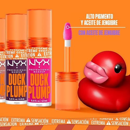NYX Duck Plump Brillo Voluminizador Efecto Plumping, Tono 03 Nude Swings | Brillo voluminizador de NYX Professional Makeup, para lucir labios con color brillante y visiblemente más rellenos.