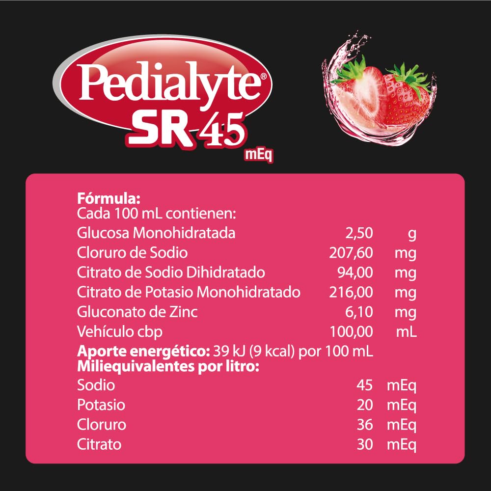 Pedialyte - Electrolitos Orales, 45 mEq, Solución Oral Sabor Fresa 500 ml - Caja con 12 piezas, Auxiliar en la Deshidratación por Diarrea, Vómito y Ejercicio