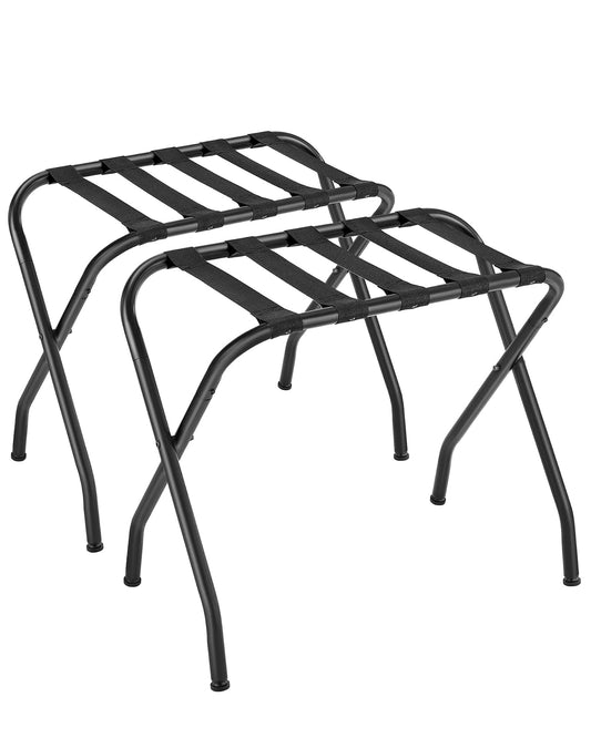 SONGMICS Portaequipaje con Marco de Acero, Juego de 2, Plegable, Soporte para Maletas con Correa Sólida, 69x40x55cm, Negro MRLR64B-2