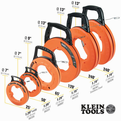 KLEIN TOOLS 56333 | Guía Jalacables De Acero | 37 M | Punta Con Doble Bucle | Jala cable con menos complicaciones usando una guía de acero de 37 m, con punta de doble bucle y agarre cómodo.