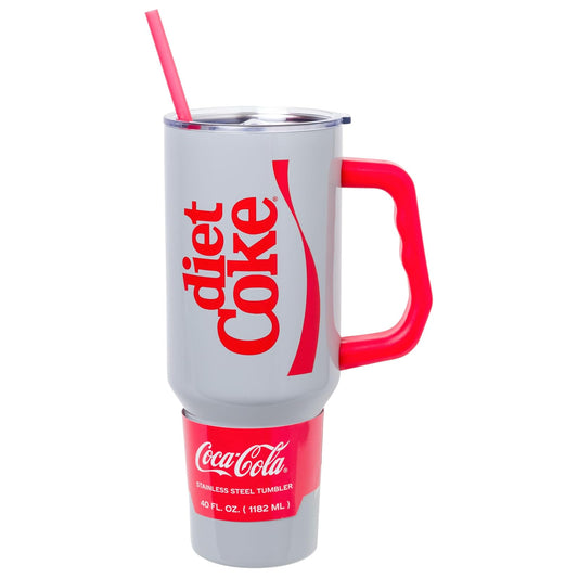 Silver Buffalo Coca Cola Diet Coca Cola Cinta Vertical - Vaso de Acero Inoxidable de 40 onzas con Mango