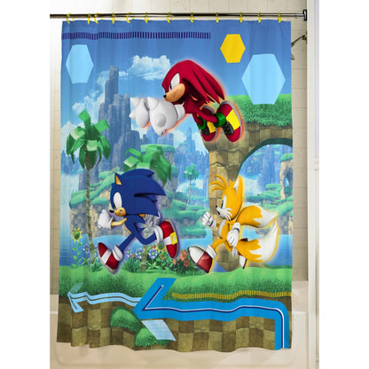 Franco Sonic Anime - Juego de Cortina de Ducha y Anillo de 13 Piezas (Producto 100% con Licencia Oficial)