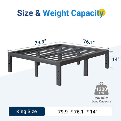 Avenco - Marco de Cama con Plataforma de Metal, tamaño King, 14 Pulgadas, diseño silencioso sin Ruido, Soporte de Acero Resistente, Almacenamiento Debajo de la Cama, fácil Montaje, no Necesita somier