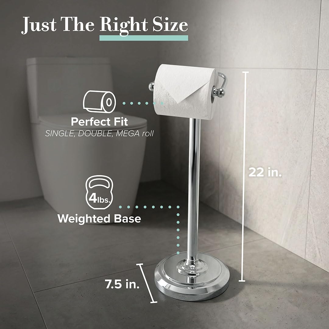 Gatco 1436C, Sujetador para papel Higienico en Pedestal, Chrome Large, 22 pulgadas