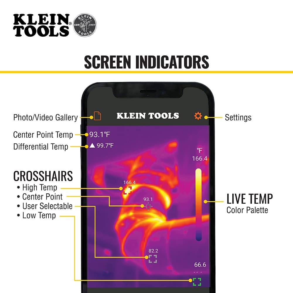 Klein Tools TI222 Cámara Térmica para iOS, 10.800 píxeles, Tres Paletas de Color