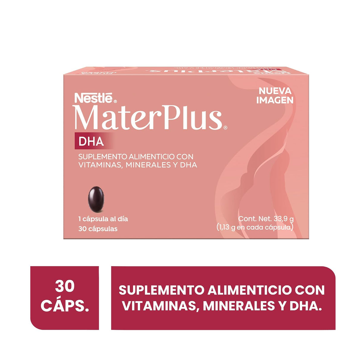 Mater Plus Suplemento Alimenticio Con Vitaminas, Minerales y DHA Caja 30 Cápsulas