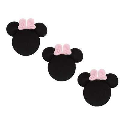 Disney Minnie Mouse Shaped Black Plush with Pink Bow 3 Piece Wall Décor
