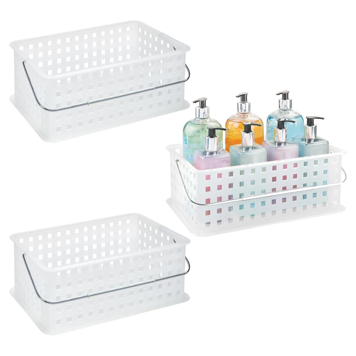 iDesign - Cesta de ducha portátil para recámara o baño, juego de 3 unidades, transparente/escarcha, fabricada en Estados Unidos