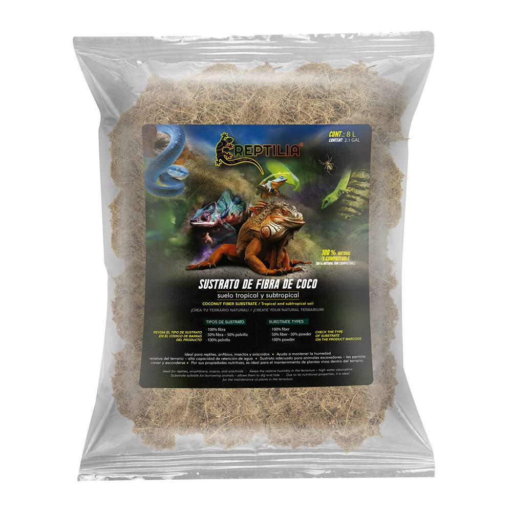 Lomas Reptilia Sustrato de Coco para Reptiles y Anfibios 50% Fibra 50% Polvillo Alta Retención de Humedad 8 litros