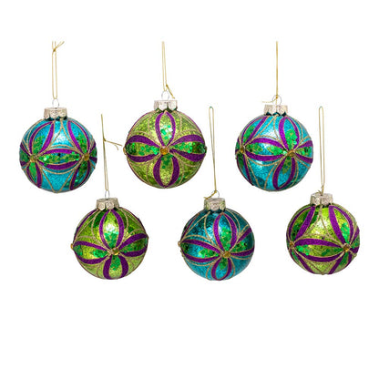 Kurt S. Adler Kurt Adler - Bola de Navidad de Vidrio de 80 mm, Adorno de Caja de 6 Piezas, Azul, Verde, Dorado, Morado, 6 Unidades