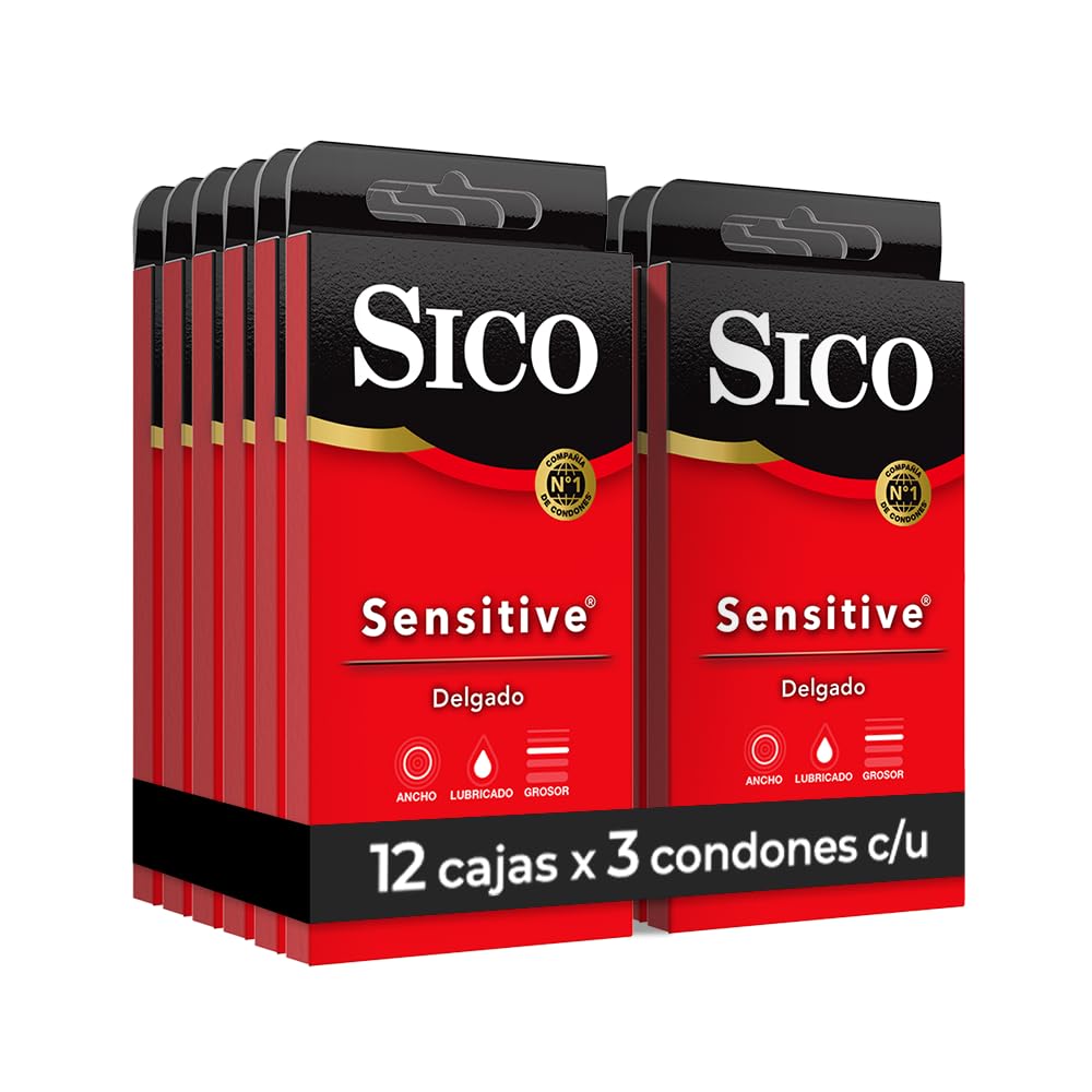 Sico Sensitive, condones delgados de hule látex natural, cartera con 36 piezas