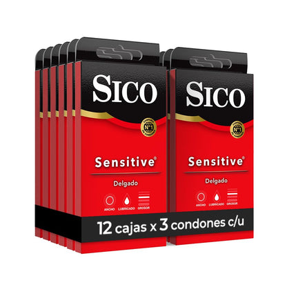 Sico Sensitive, condones delgados de hule látex natural, cartera con 36 piezas