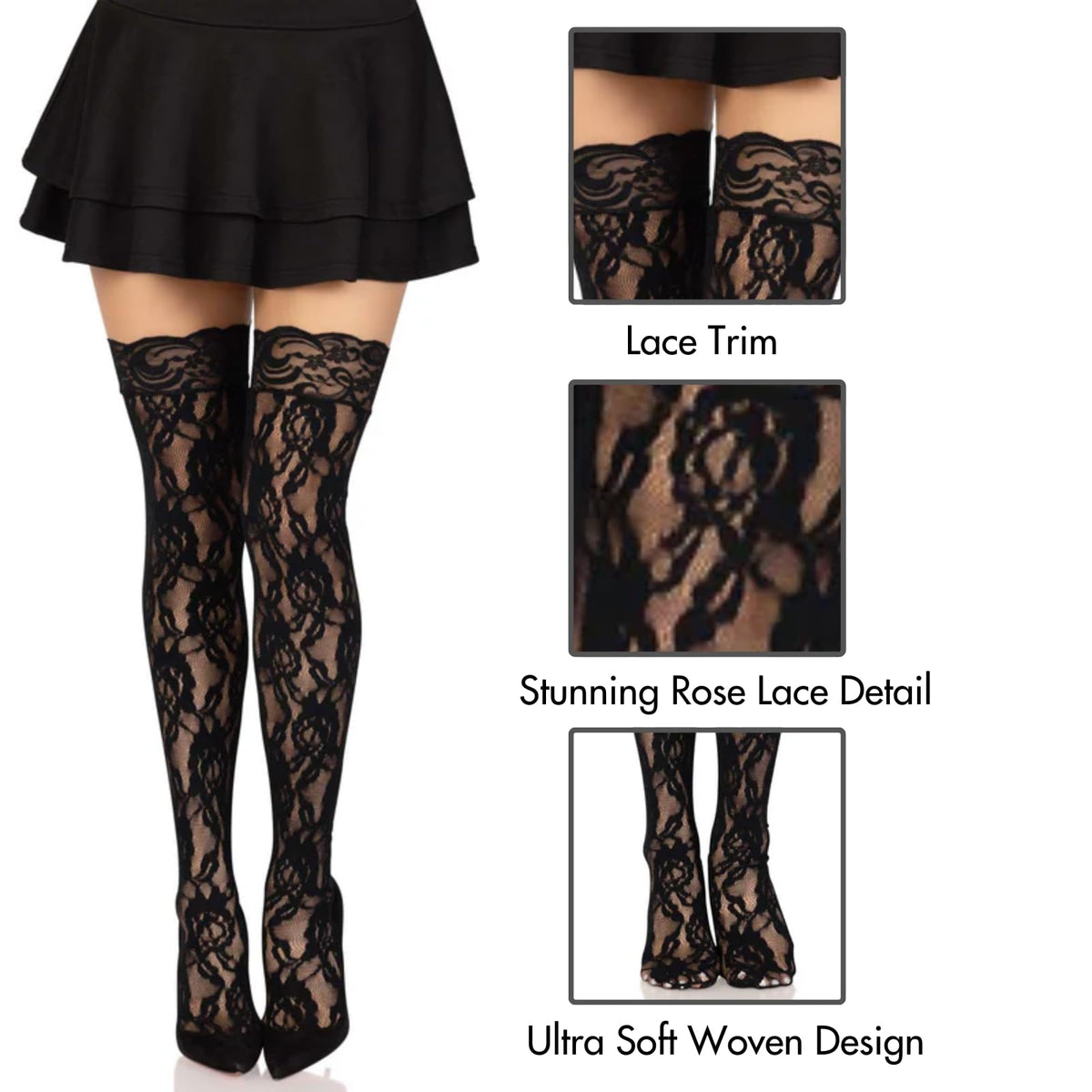 Leg Avenue - Muslo alto para mujer con encaje superior