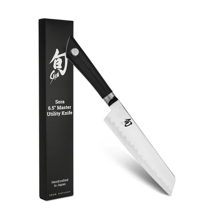 Shun Sora - Cuchillo de cocina japonés hecho a mano, borde de acero VG10 y hoja de acero inoxidable 420J, mango equilibrado, precisión y nitidez para chefs profesionales y caseros