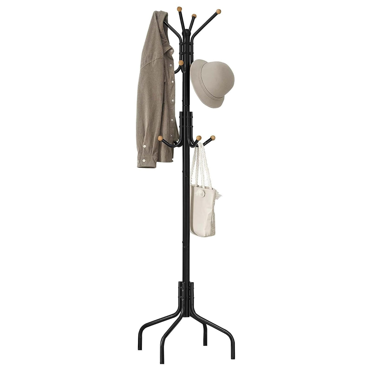 SONGMICS Perchero de Pie de Metal con 12 Ganchos y 4 Patas, Para Ropa, Sombreros y Bolsos, 56.5x56.5x180.1 cm MRCR031B01